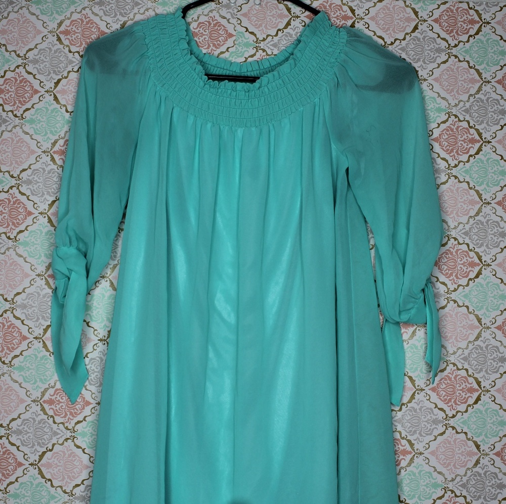 New York & Co Turquoise Off the Shoulder Chiffon